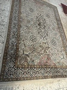 Kaschmir Seide Teppich Perser Orient Rug 193x123cm Brücke Läufer Alt Vintage - Bild 1 von 15