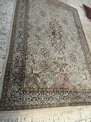 Kaschmir Seide Teppich Perser Orient Rug  193x123cm Brücke Läufer Alt Vintage - Bild 1 von 4