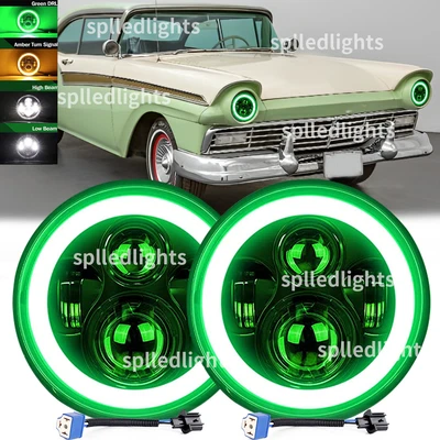 Fit Ford Fairlane 1955 1956 1957 2PC 130W 7inch Round LED Headlights HI/LO Bulbs - Image 1 of 4