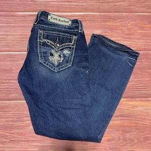 WOMENS Stretch Rock Revival "FAY" Destroyed Faux Pocket Easy Boot Jeans 31x29 - Picture 1 of 15