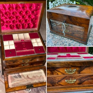 RARO Victoriano VIDRIO FRONTAL 2 CAJONES NOGAL Chapa JOYERÍA CAJA DE COSTURA LLAVE C1860 - Imagen 1 de 24