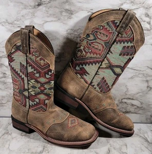 Laredo Aztec Scout Square Toe Cowboy Brown Boots / 5647 / Women's Size 9 M - Picture 1 of 12