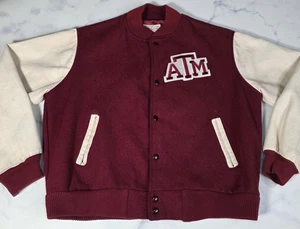 Chaqueta Universitaria Bombardero Lana Línea Tiza Texas A&M Aggies Años 80 Forrada Satinada Grande - Imagen 1 de 12
