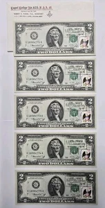 5 x Consecutive 1976 $2 Federal Reserve Notes Uncirculated Postmarked Lapel, IN - Picture 1 of 8