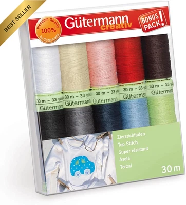 Gutermann 731154-1 Thread Set Top Stitch 30M X 10 Reels, Multi-Colour - image 1 of 4