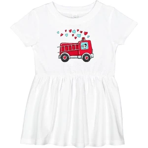 Inktastic Valentine Fire Truck With Cute Dalmatian And Hearts Infant Dress Kids - Picture 1 of 7