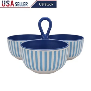 Triple Condiment Server 3 Compartment Snack Dish Dishwasher Safe Serving Bowls - Picture 1 of 9