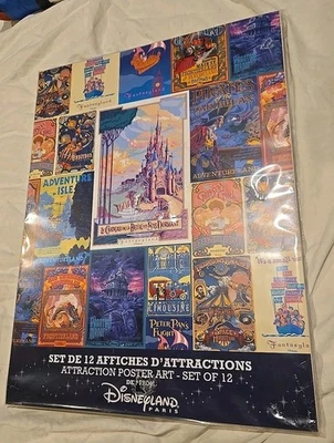 Conjunto de arte de póster de atracción Walt Disney x12 Disneyland París arte Francia exhibición Z Foto 1 de 4