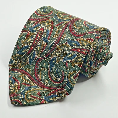 Corbata Abercrombie & Fitch de seda hecha a mano para hombre verde rojo cachemira hecha en EE. UU. Foto 1 de 4