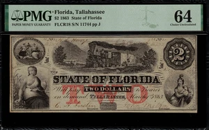 1863 2 $ veraltet - Tallahassee, State of Florida - bewertet PMG 64 - Bild 1 von 2