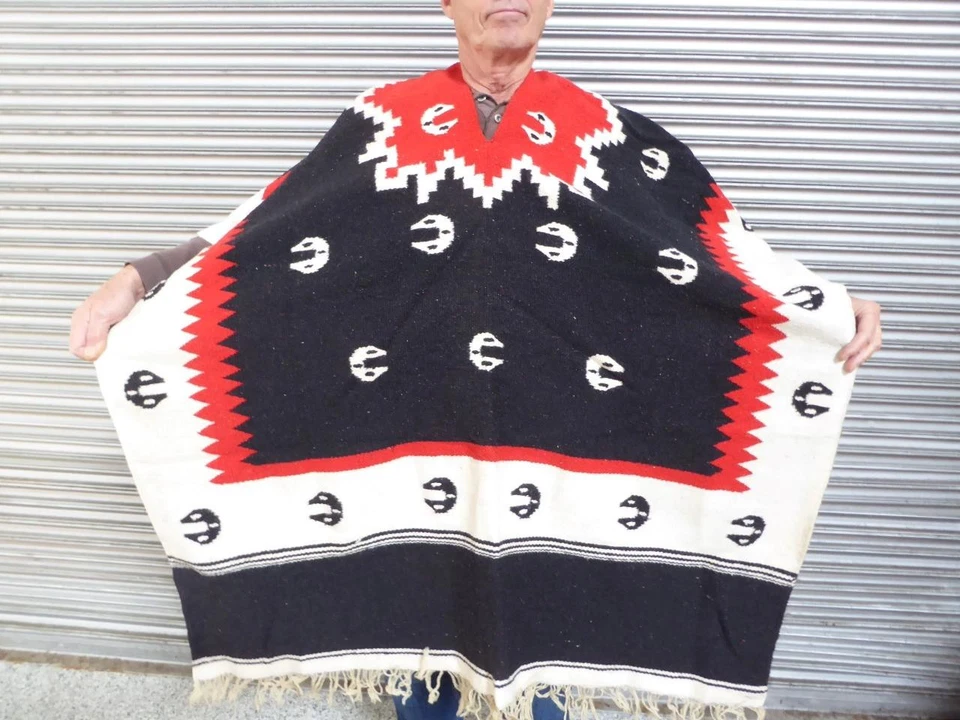 1950's Carrera Panamericana Course Histoire Poncho Mexicain Noir/Blanc/Rouge - Photo 1/1