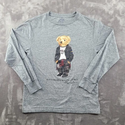 Polo Ralph Lauren Polo Bear Shirt Boys Medium Gray Long Sleeve Graphic Tee - Image 1 of 4