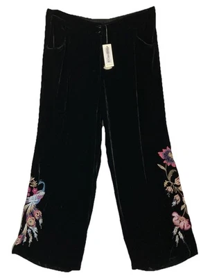 Johnny Was Black Embroidered Floral Peacock Wide Leg Pants With Pockets XL NWT - Image 1 of 4