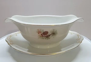 Fukagawa Arita Hand Painted Pine Cone Gravy Boat With Under Plate Pattern #904 - Picture 1 of 9