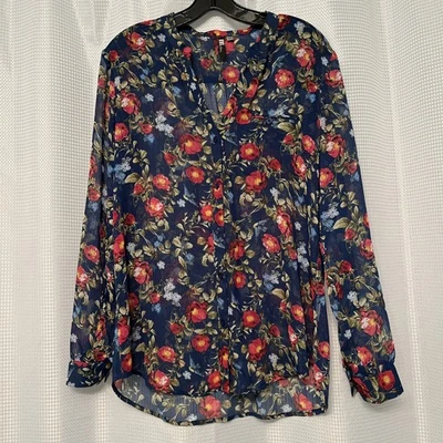 KUT From The Cloth Large Blouse  Floral Sheer Buttoned Roll Tab Sleeve Button - Image 1 of 4