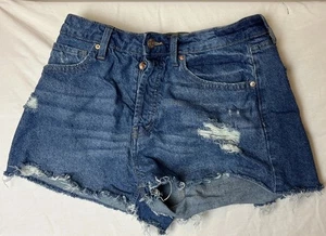 Wild Fable Damen Jeansshorts blau ausgefranster Saum Medium Wash Distressed Denim 8 J36 - Bild 1 von 8