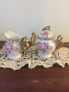 Lefton Hand Painted China Creamer and Sugar Bowl SL6319 with 24K gold trim - Picture 1 of 2