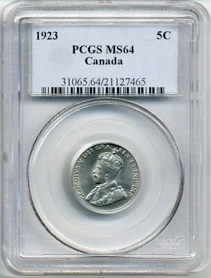1923 Canada 5 Cent - Choice Uncirculated, PCGS MS 64 - Image 1 of 2