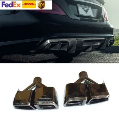 Black Exhaust Muffler Tips For Mercedes Benz W212 W221 W204 W205 W218 - Image 1 of 2