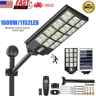 RACING POWER 99000000LM 1600W Commercial LED Solar Street Light Dusk to Dawn Road Lamp +Pole
