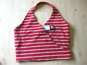 Route 66 Red Striped Halter Tank Top Vtg NWT Lg Stretch Cropped Crossover Style - Picture 1 of 7