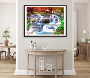 Waterfall Print, Rocks Wall Art, Forest & Trees Framed Nature Wall Art, Natural - Foto 1 di 5