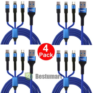 1-4Pcs 3 in1 Multi Charger Cable Cord Type C Micro USB Data Charging Universal - Picture 1 of 16