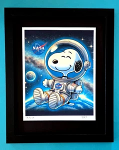 AIDAN FLUX Hand Signed Authentic Print 14x11in. Framed Snoopy Astronaut | COA - Picture 1 of 4
