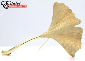 FRANZ BREUNING 14K YELLOW GOLD GINGKO LEAF BROOCH - Picture 1 of 5