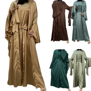 Dubai Women Abaya Kaftan Dress Ramadan Muslim Open Cardigan Dress Robe Islamic - Bild 1 von 46