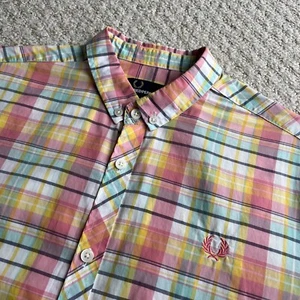 Fred Perry Short Sleeve Multicoloured Check Shirt Mod Casual Mens - Size Medium - Picture 1 of 14