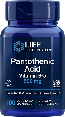 Life Extension Pantothenic Acid 500 mg B 5 Vitamin  Fat Metabolism 100 Capsules - Image 1 of 4