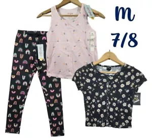 Girls M 7/8 Clothes Clothing Lot Flower Rainbow Unicorn Tank Top Leggings - Picture 1 of 10