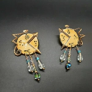 Rare Lunch at the Ritz Earrings Yellow Enamel Clock 1988 Engraved Signature - Picture 1 of 8