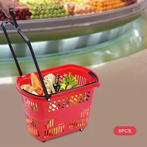 Trolley Rolling Shopping Baskets 6 pcs Plastic 35L with Handles Shopping Carts - Picture 1 of 23