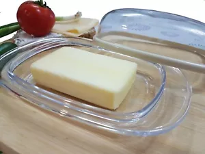 Large Clear Acrylic Butter Cheese Dish Tray + Lid Serving Container Storage BOX - Picture 1 of 11