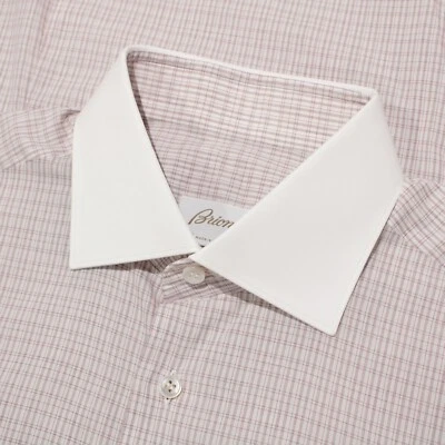 Brioni NWOT Cotton Regular Fit Dress Shirt Size 16 / 41 In White w/ Red Plaid - Image 1 of 4
