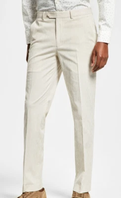 Alfani Men's Slim Fit Seersucker Suit Pant Striped Tan Cream Size 38W x 30L - Image 1 of 4