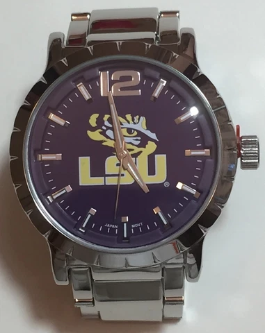 New LSU Tigers Mens Watch, Bracelet, Metal, With Free Battery Cover