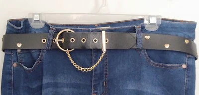 Cinto preto Juicy Couture G/XL (44") com fivela de ouro corações de ouro corrente de ouro - Imagem 1 de 4