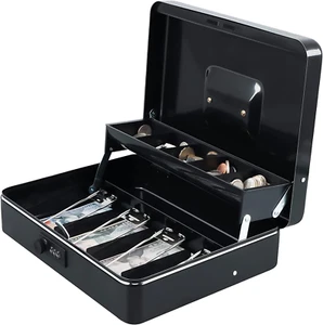 Large Steel Cash Box Safe Chest Key Lock Money Document Cash Jewelry NEW - Picture 1 of 10