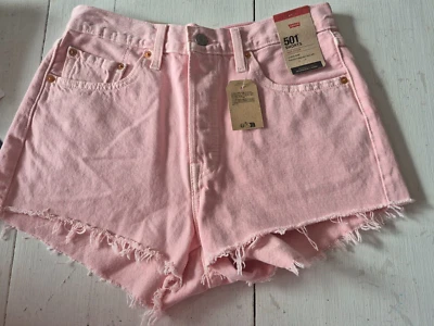 Nuevo con etiquetas Pantalones Cortos de Jean Levi's 501 Denim Corte 29 Rosa Botón Mosca Tiro Alto Foto 1 de 4