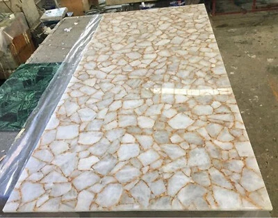 White Agate Dining Table Top Slab For Kitchen And Bar Countertop Geode Decors - Image 1 of 2