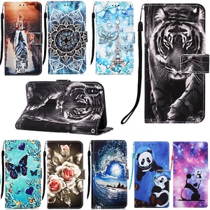 Flip Patterned PU Leather Wallet Card Stand Case TPU Cover Lot Protection Bumper - Picture 1 of 47