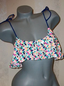 NIP Victoria Secret PINK M Multi Print Flounce Bandeau Bikini Top - Picture 1 of 5