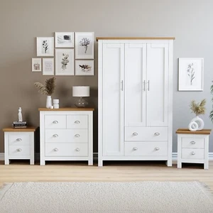 Bedroom Furniture Set Chest of Drawers Wardrobe Bedside Cabinet Table 4 Piece - Picture 1 of 39