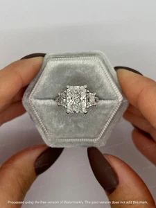 4Ct Radiant Cut Lab Created VVS1 Diamond Engagement Ring 14k White Gold Plated - Picture 1 of 7