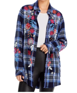 Túnica para mujer Johnny Was Mika Painters a cuadros azul talla M ~NUEVA CON ETIQUETAS - Imagen 1 de 2