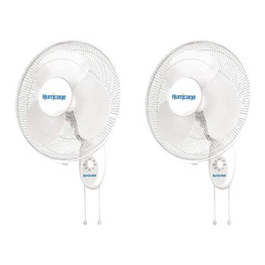 Hurricane Supreme 16 Inch 90 Degree Oscillating 3 Speed Wall Fan, White (2 Pack) - Picture 1 of 12