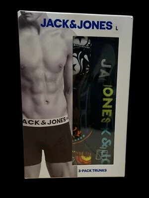 Jack & Jones Mens 3-Pack Cotton Stretch Trunks Large Black & Multicolor - Image 1 of 2